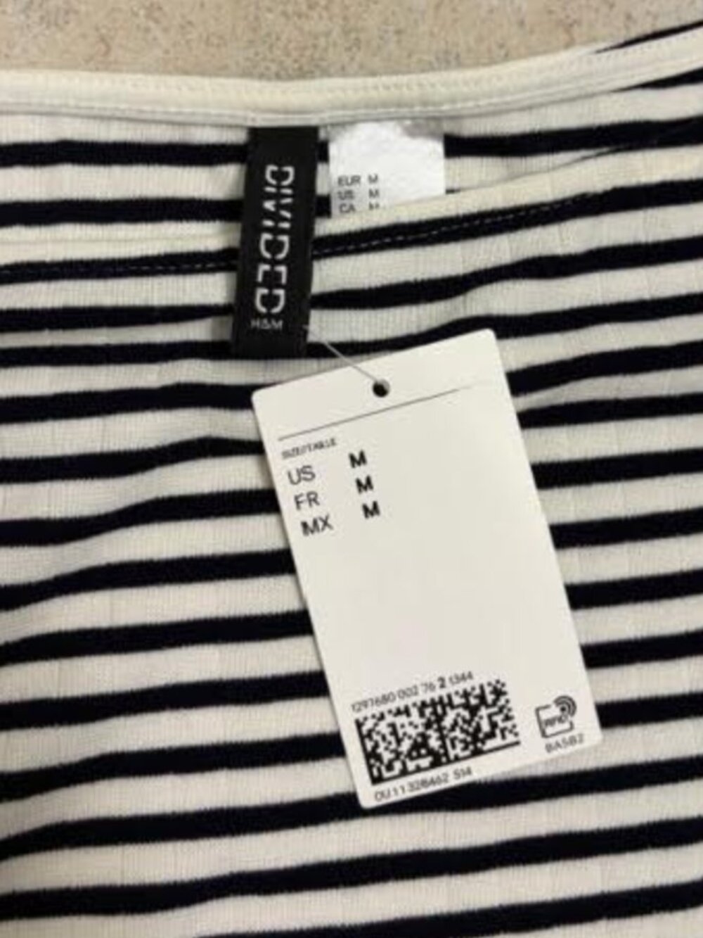H&M Women's Ribbed Jersey Midi Dress M Bodycon Black White Stripe Boat Neck NWT - Picture 6 of 8